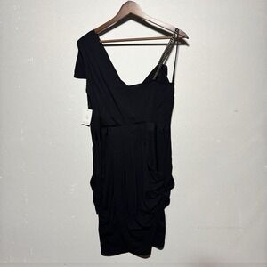RACHEL RACHEL ROY side Zip One Shoulder Gold Chain SEXY Dress Black Size 8‎ NWT